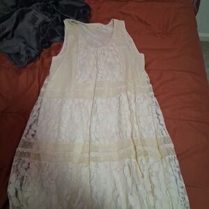 A'Reve Cream Asymmetrical Sundress Scoop Neck Sleeveless